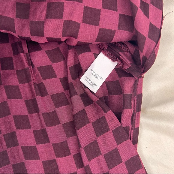 Cato Burgundy Checker Button Down Tunic Top XL Tie Waist Long Sleeve Blouse - Picture 7 of 8